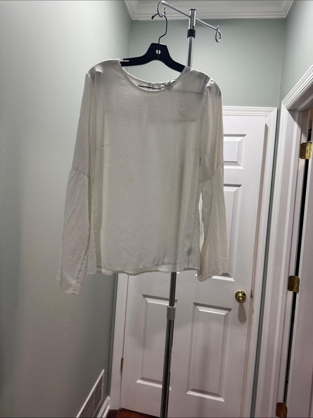 White House Black Market Cream Long-Sleeve Semi-Sheer Blouse